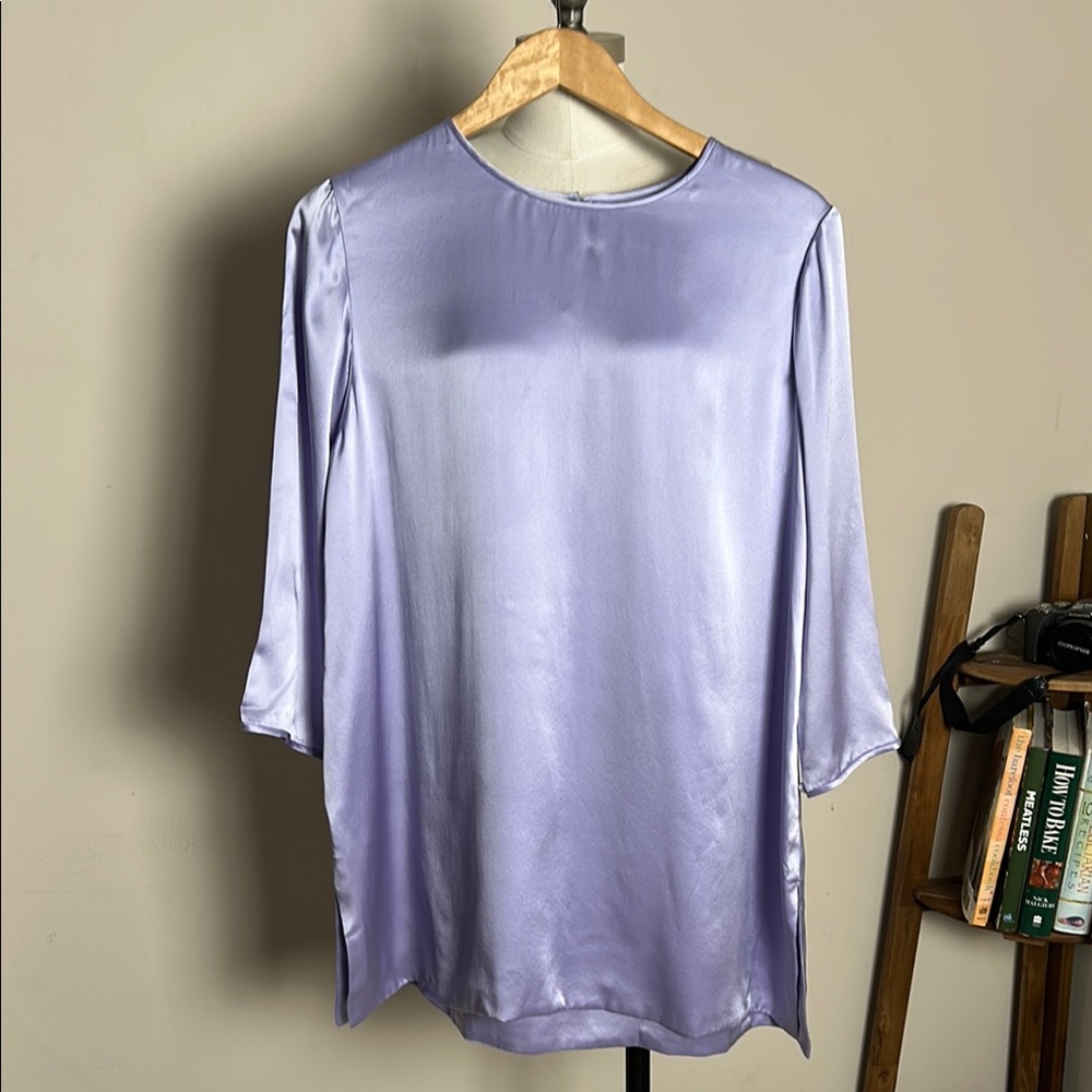 Peggy Jennings Satin Purple 3/4 Sleeve Relaxed Long Blouse